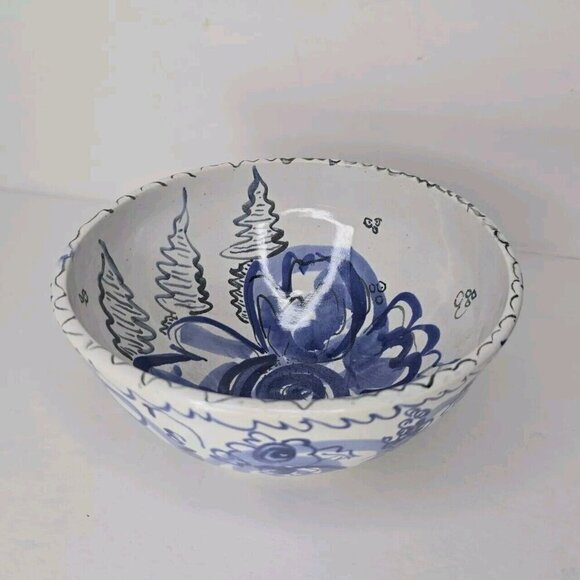 SUE MASON Handmade‎ Ceramic Bowl Floral Blue White Pottery Chinese Decorative - Picture 4 of 9